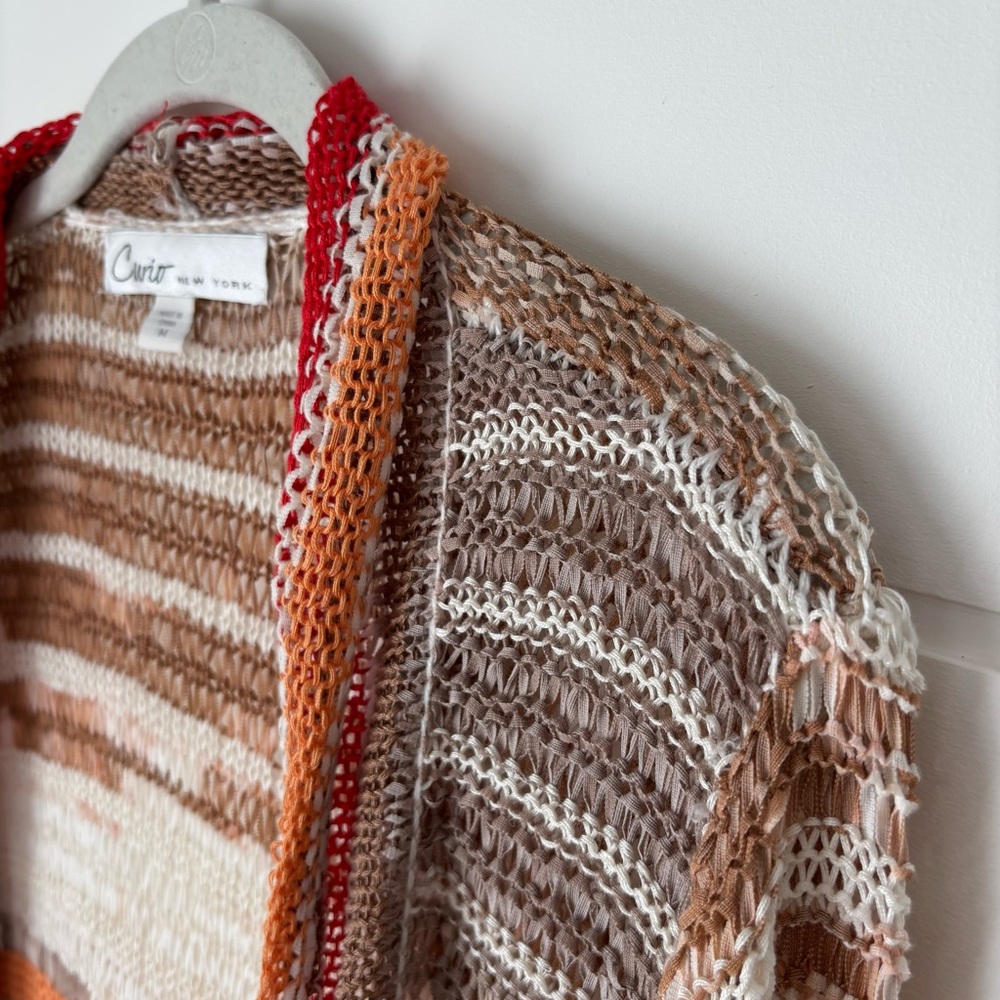 Curio New York Striped Open Front Long Knit Cardigan Sweater Medium - Picture 8 of 14